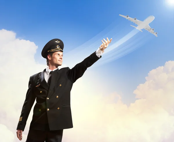 Image of pilot touching air — Stock Photo, Image