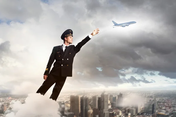 Image of pilot touching air — Stock Photo, Image