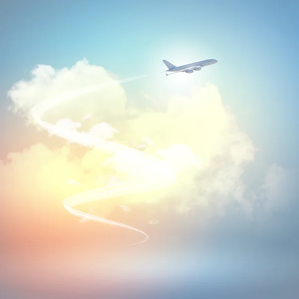 Image of airplane in sky — Stock Photo, Image