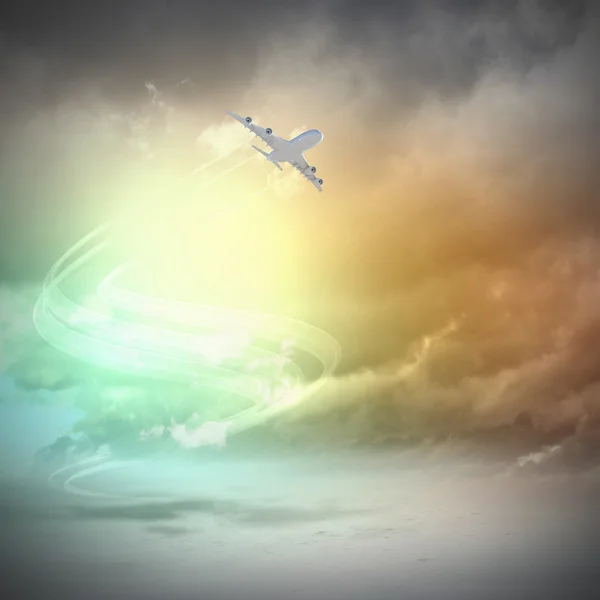 Image of airplane in sky — Stock Photo, Image