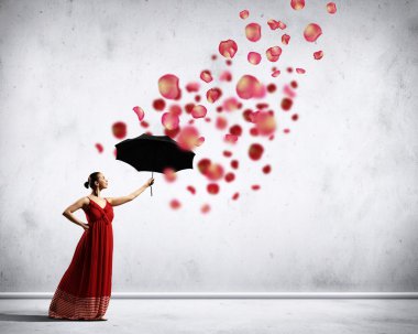 uçan şemsiye ile saten elbise balet