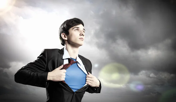 Superbohater młody biznesmen — Zdjęcie stockowe