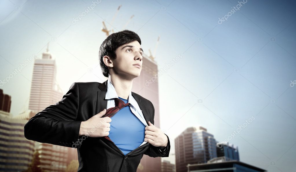 Young superhero businessman