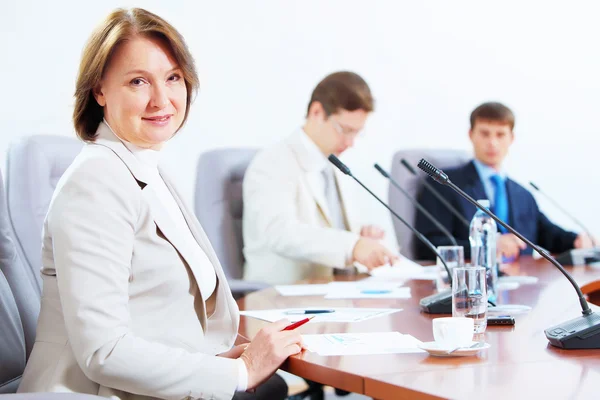 Three businesspeople at meeting — Stock Photo, Image