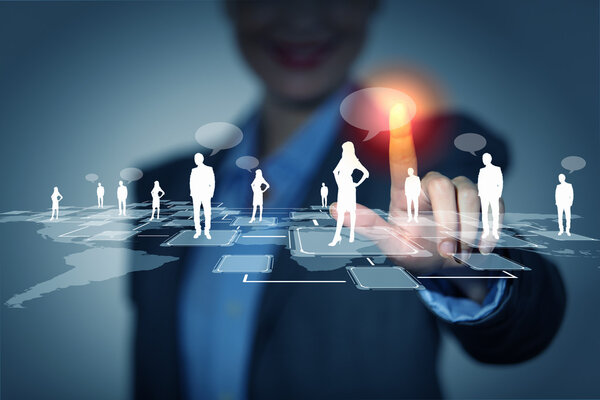 Image of female touching icon of social network