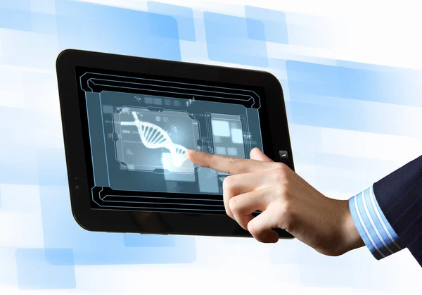 Bundel van DNA op de Tablet PC-scherm — Stockfoto