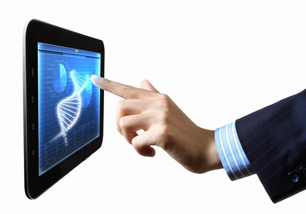 Dna Strang auf dem Tablet-Bildschirm — Stockfoto