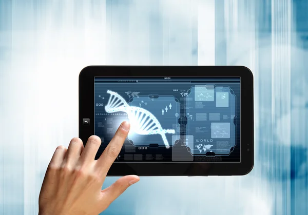 Filo di DNA sullo schermo del tablet — Foto Stock