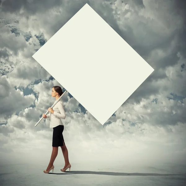 Woman holding blank board — Stock Photo, Image