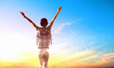 Girl meets backlit dawn