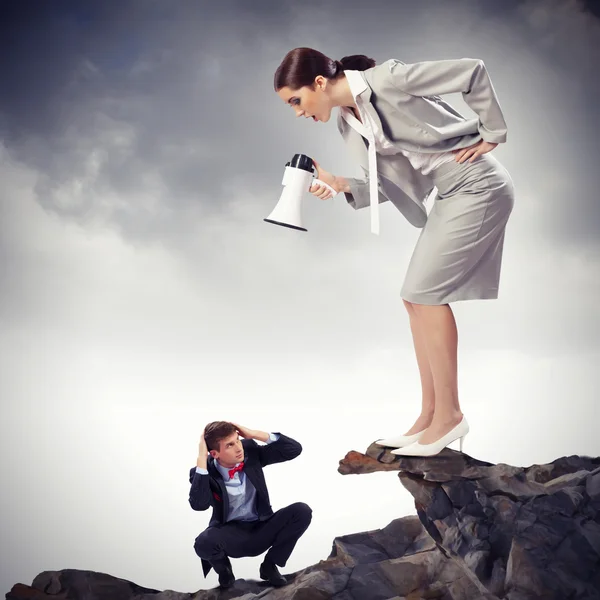 Businesswoman with megaphone — Stock Photo, Image