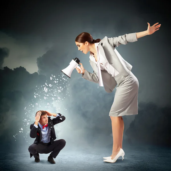 Businesswoman with megaphone — Stock Photo, Image