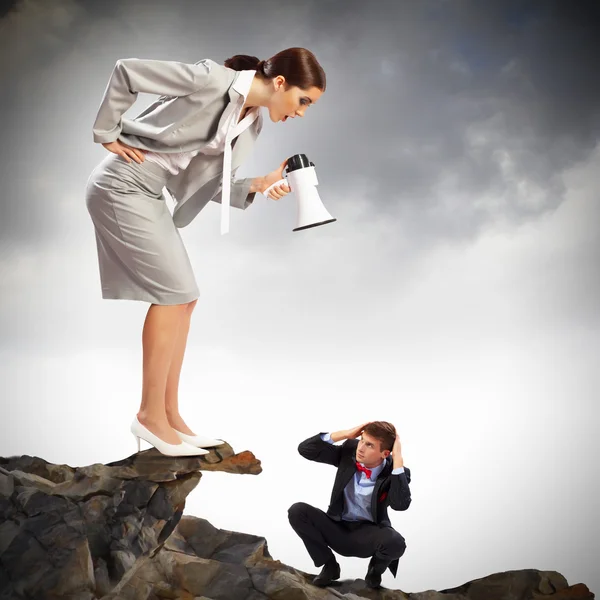 Businesswoman with megaphone — Stock Photo, Image