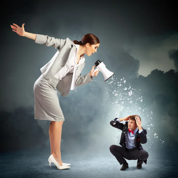 Businesswoman with megaphone — Stock Photo, Image