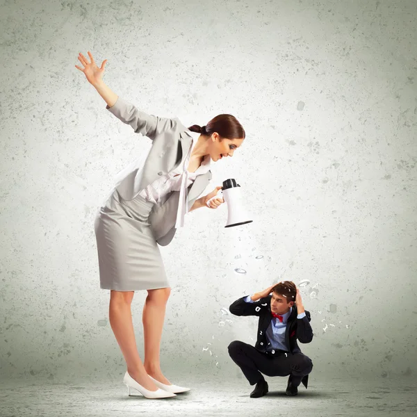 Businesswoman with megaphone — Stock Photo, Image