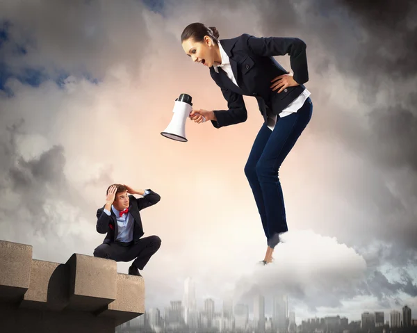 Businesswoman with megaphone — Stock Photo, Image