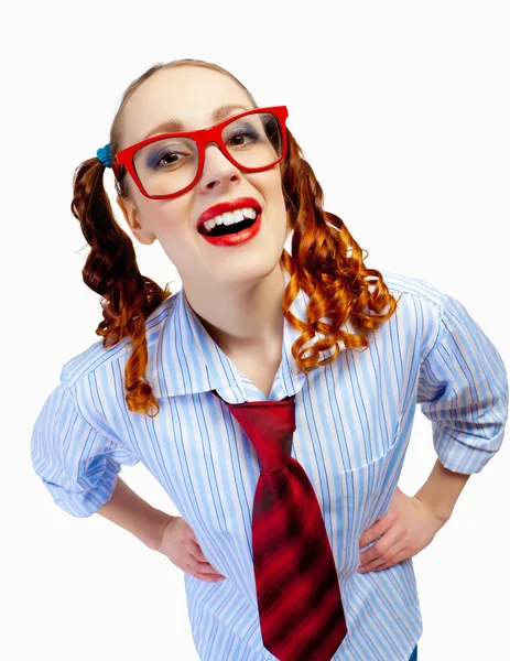 Menina adolescente em óculos vermelhos — Fotografia de Stock