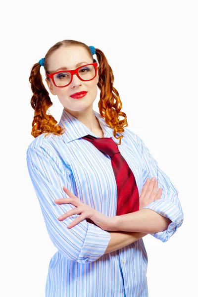 Teenager Mädchen mit roter Brille — Stockfoto