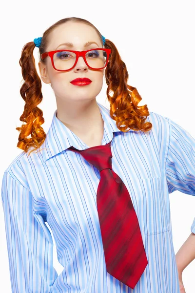 Dospívající dívka v červené brýle — Stock fotografie