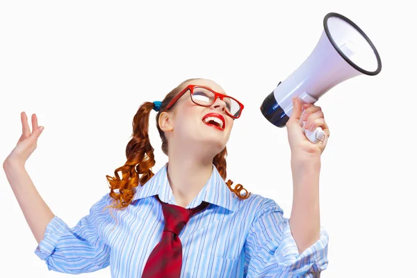 Joven mujer divertida en gafas rojas — Foto de Stock