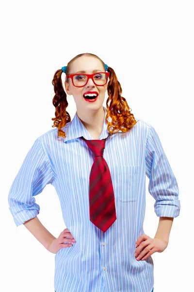 Teenager Mädchen mit roter Brille — Stockfoto