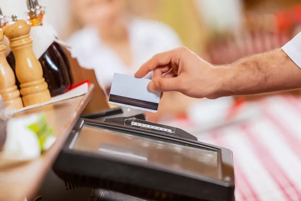 Close-up of cashier hands — Stock Photo, Image