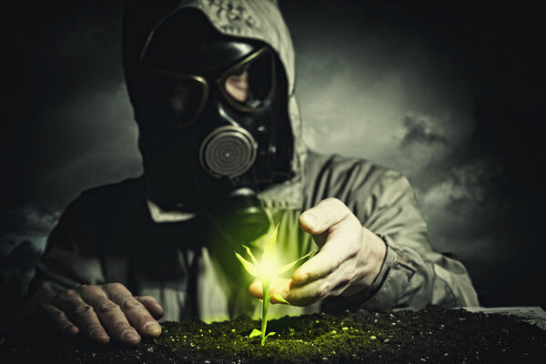 Young man in a protective suit