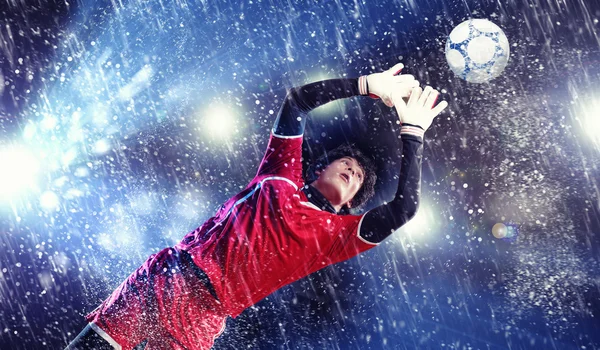 Goalkeeper catches the ball — Stock Photo, Image