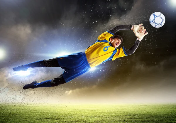 Goalkeeper catches the ball — Stock Photo, Image