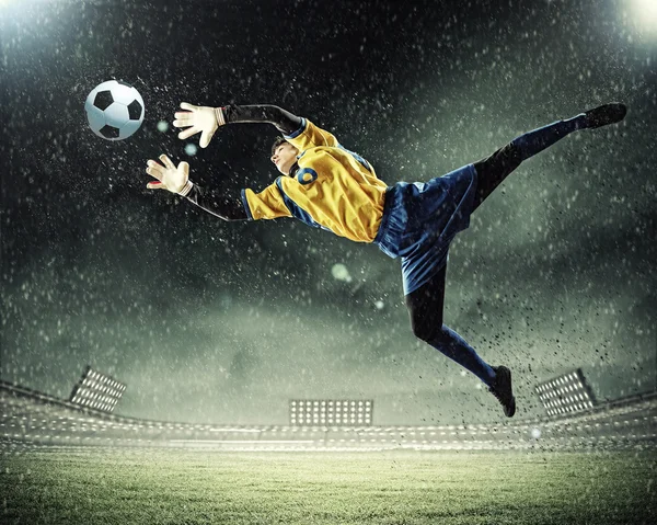 Goalkeeper catches the ball — Stock Photo, Image