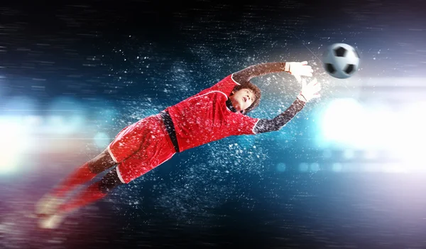 Goalkeeper catches the ball — Stock Photo, Image