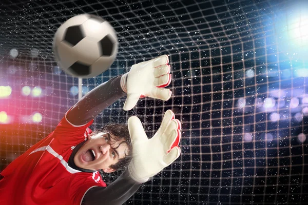 Goalkeeper catches the ball — Stock Photo, Image