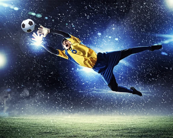 Goalkeeper catches the ball — Stock Photo, Image