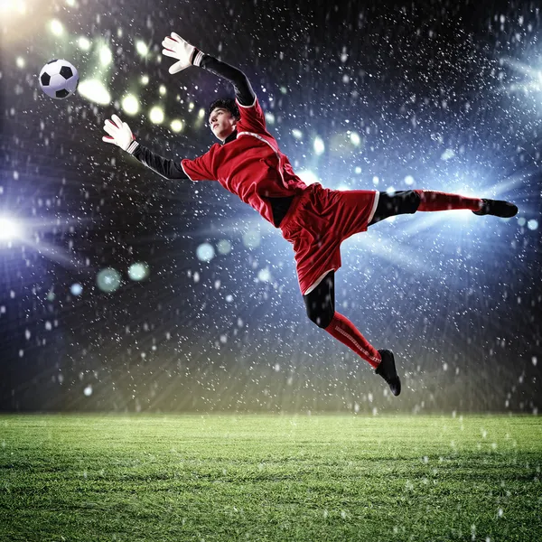 Goalkeeper catches the ball — Stock Photo, Image