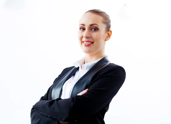 Aantrekkelijke zakenvrouw in zwart pak — Stockfoto