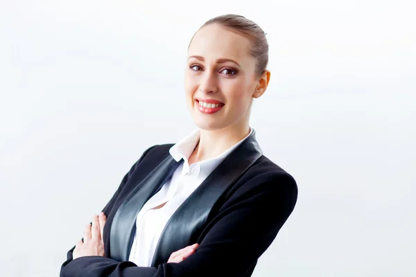 Attractive businesswoman in black suit — Stock Photo, Image