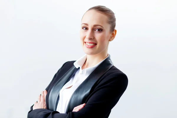 Attractive businesswoman in black suit — Stock Photo, Image