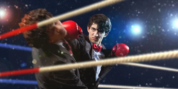 Two young businessman boxing — Stock Photo, Image