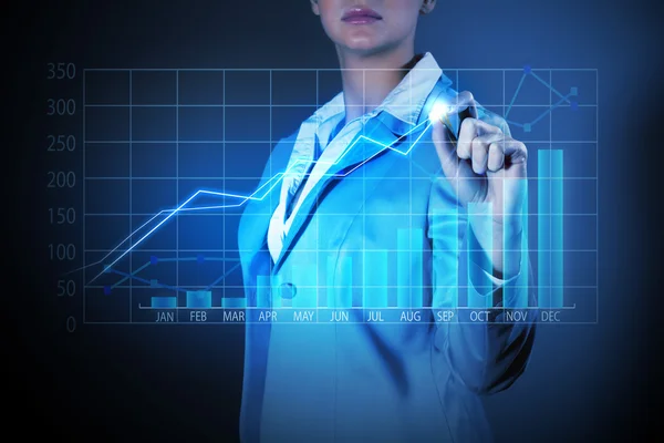 Business woman drowing media graphs — Stock Photo, Image