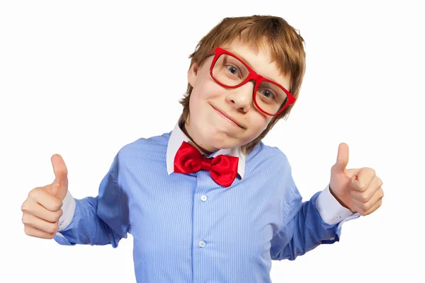 Okul çocuk kırmızı gözlük — Stok fotoğraf