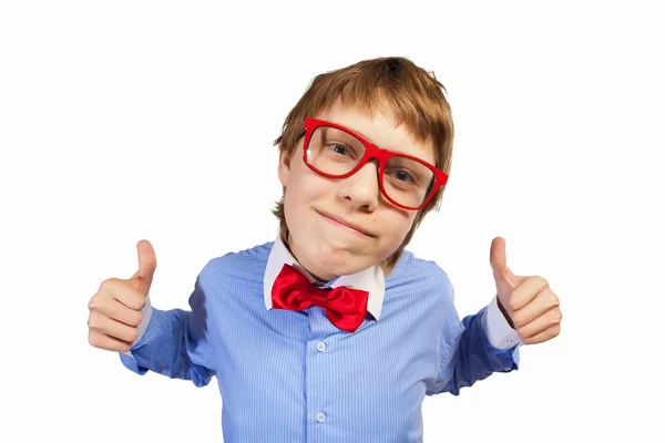Niño de escuela en gafas rojas —  Fotos de Stock