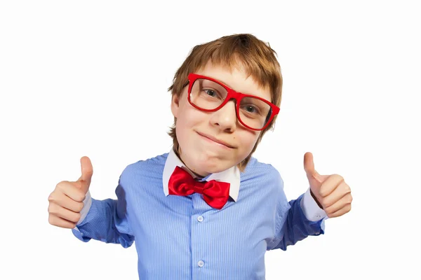 School boy in red glasses — Stock Photo, Image