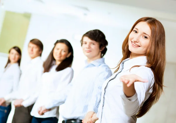 Five students smiling — Stock Photo, Image