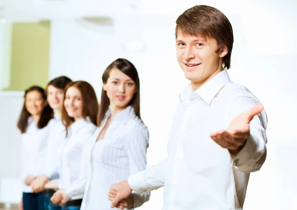 Five students smiling — Stok fotoğraf