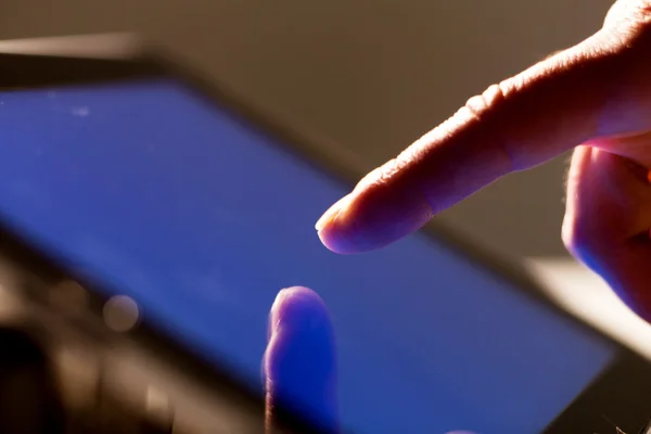 Finger touching screen — Stock Photo, Image
