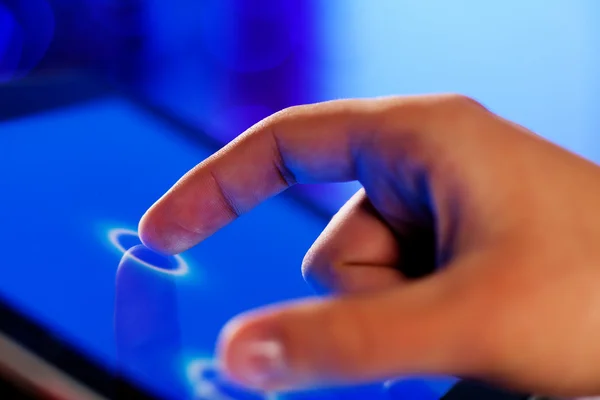 Finger touching screen — Stock Photo, Image