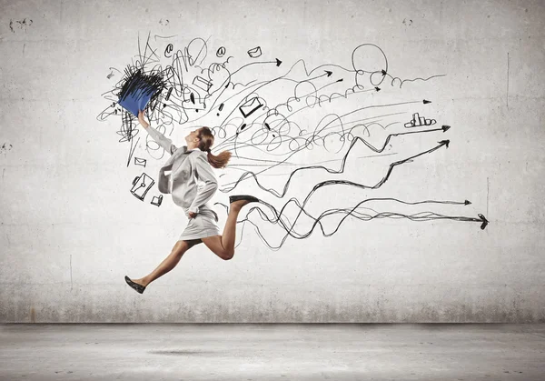 Jumping businesswoman — Stock Photo, Image