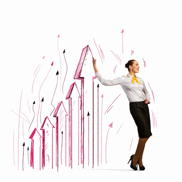 Businesswoman leaning on bars — Stock Photo, Image