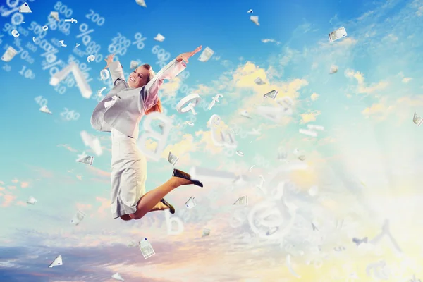 Image of jumping businesswoman — Stock Photo, Image