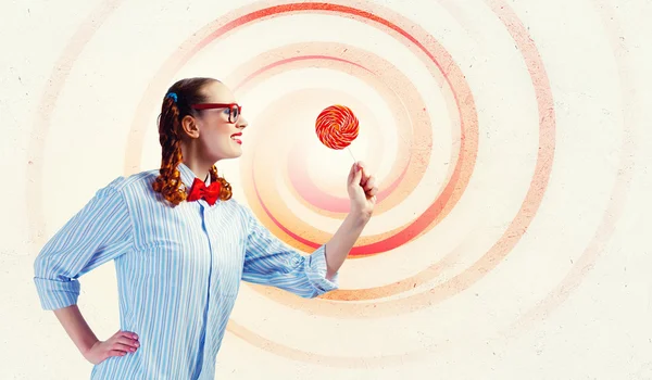 Funny girl with lollipop — Stock Photo, Image